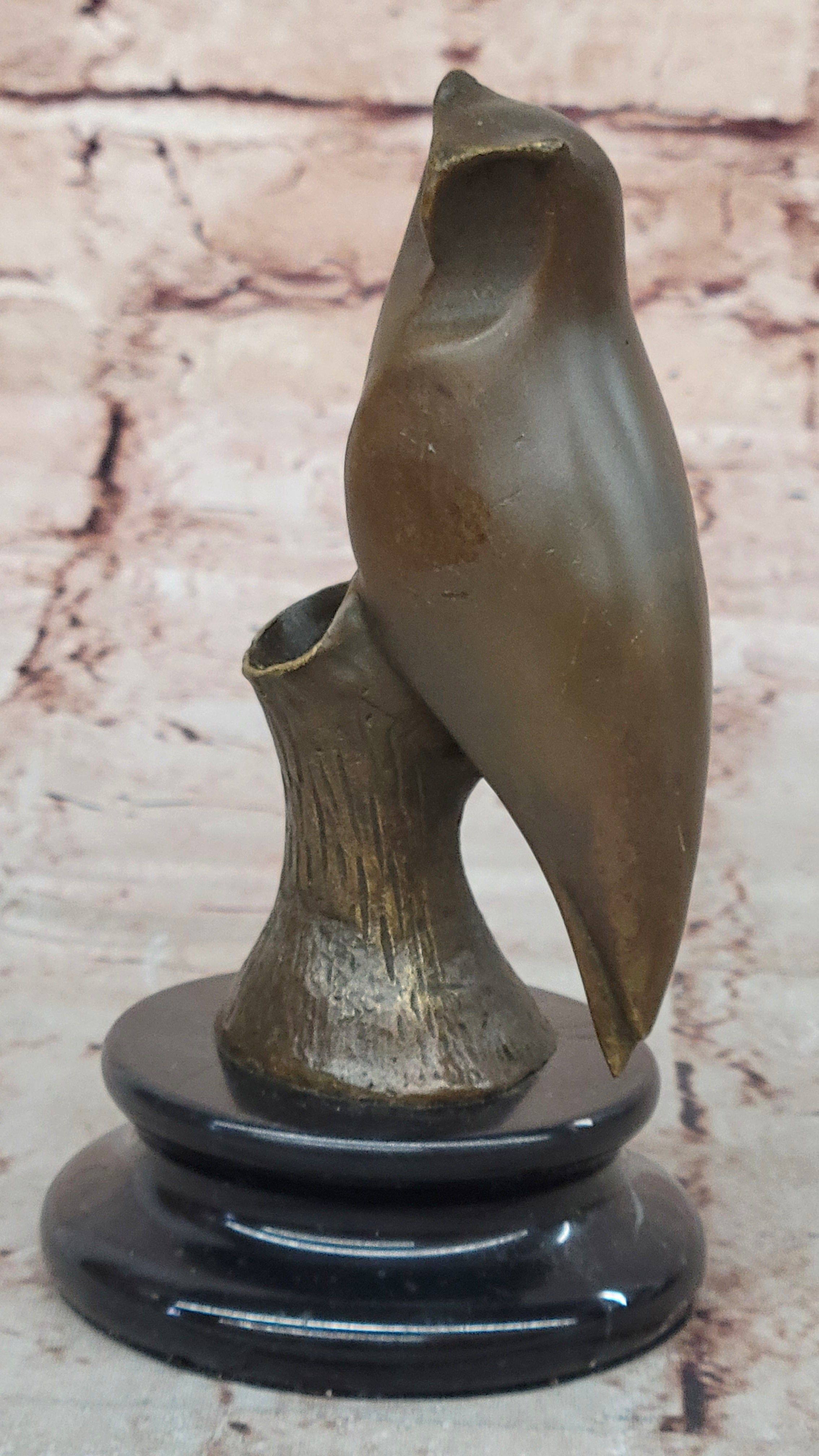Abstract Bronze Owl on Marble Base by Milo