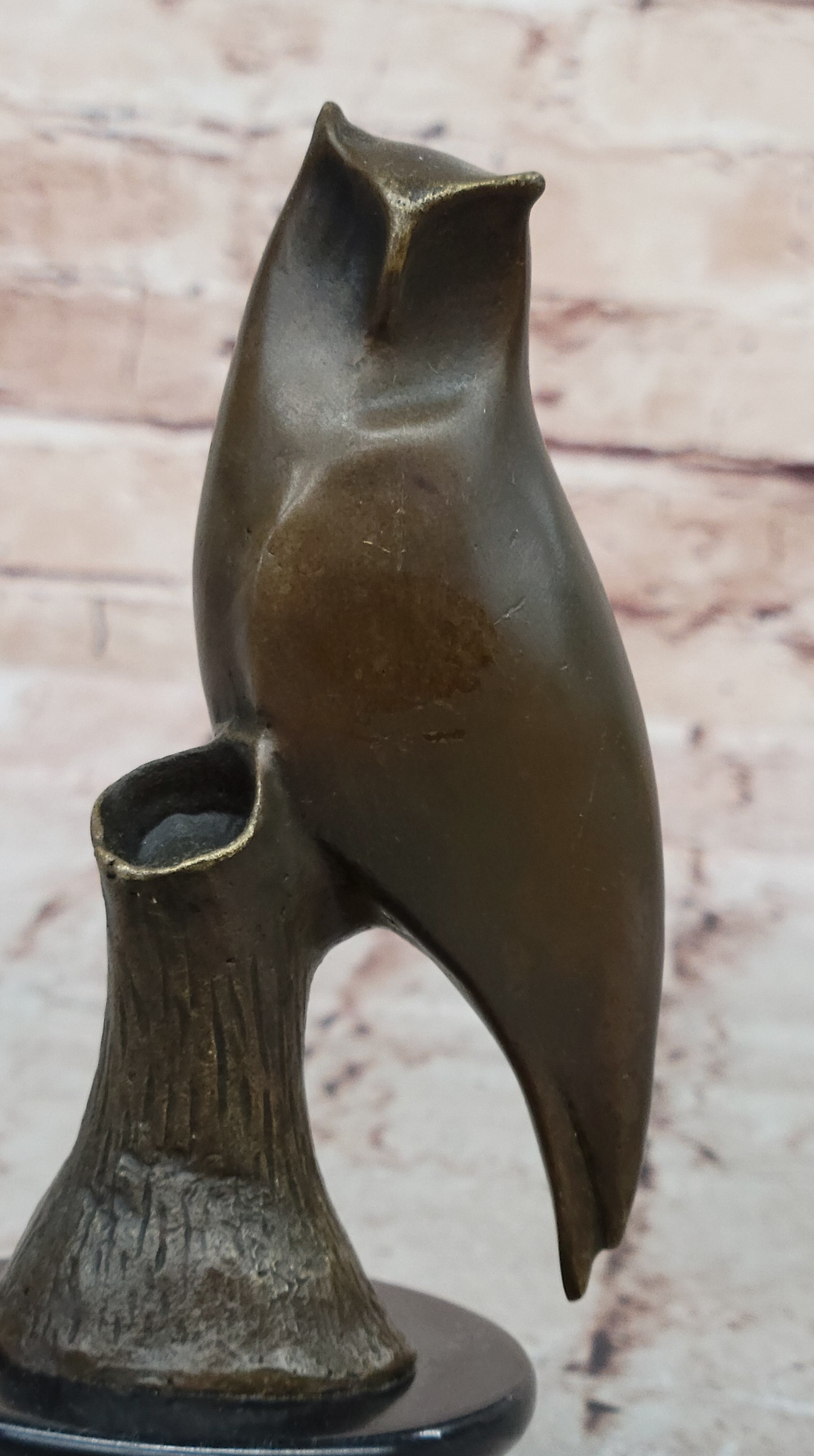 Abstract Bronze Owl on Marble Base by Milo