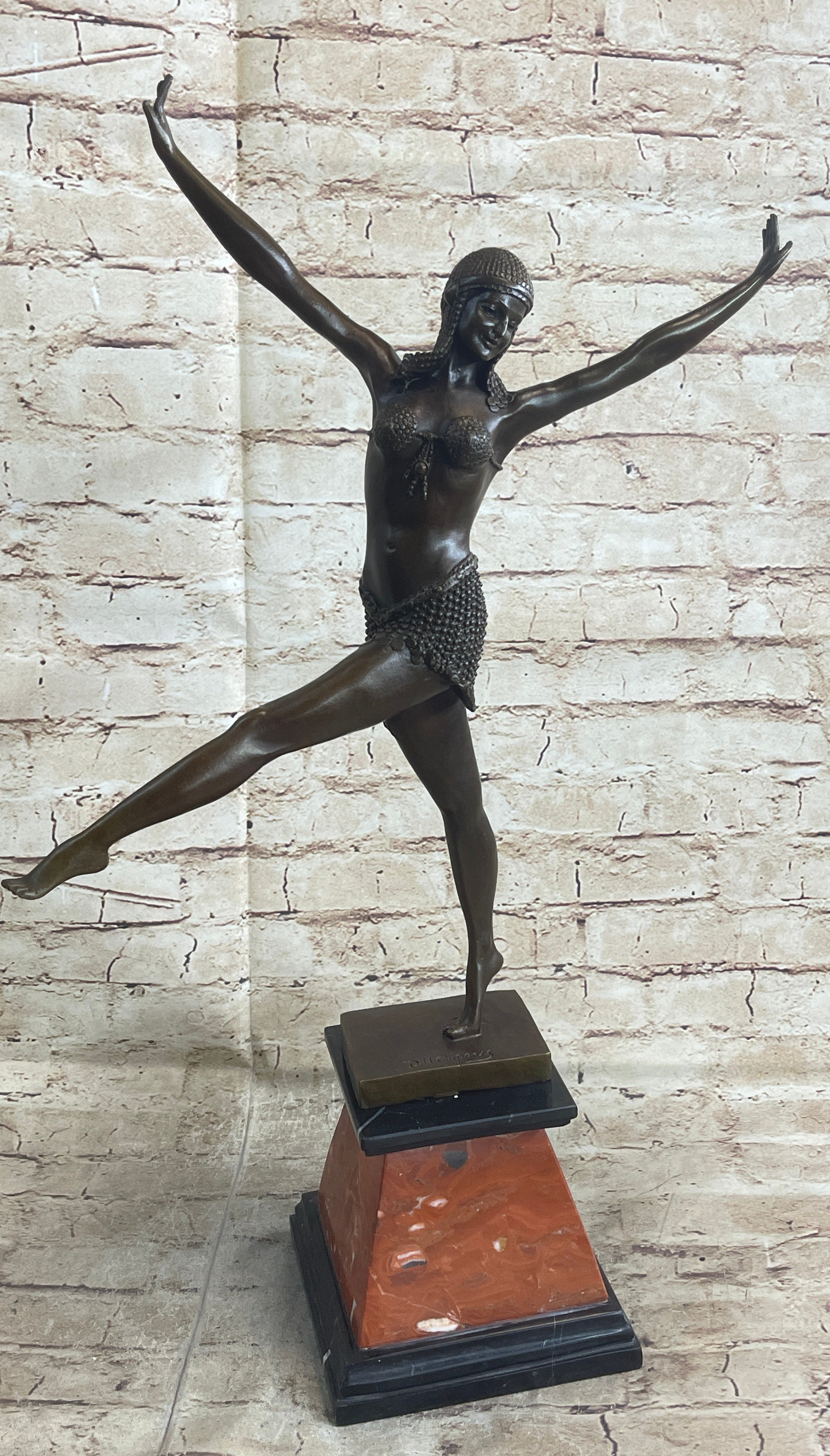 Signed Chiparus Charming Dancer Bronze Marble 24'' Sculpture