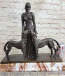 Lady with 2 Borzoi Dogs Chiparus Art Deco Bronze 18" x 6"