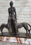 Lady with 2 Borzoi Dogs Chiparus Art Deco Bronze 18" x 6"