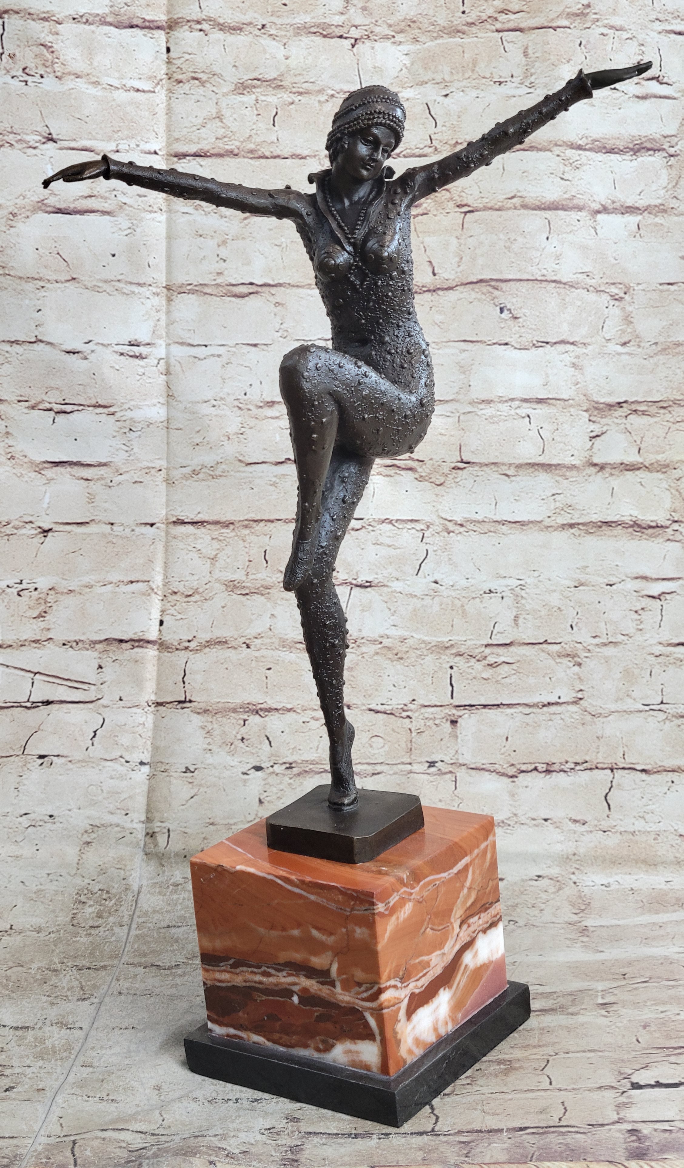 Art Deco Dancer Flapper Chiparus Bronze Sculpture 21" x 13"