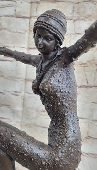 Art Deco Dancer Flapper Chiparus Bronze Sculpture 21" x 13"