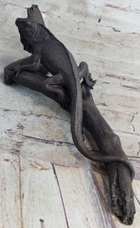 Bronze Iguana on Tree Branch Sculpture Classic Reptile Artwork