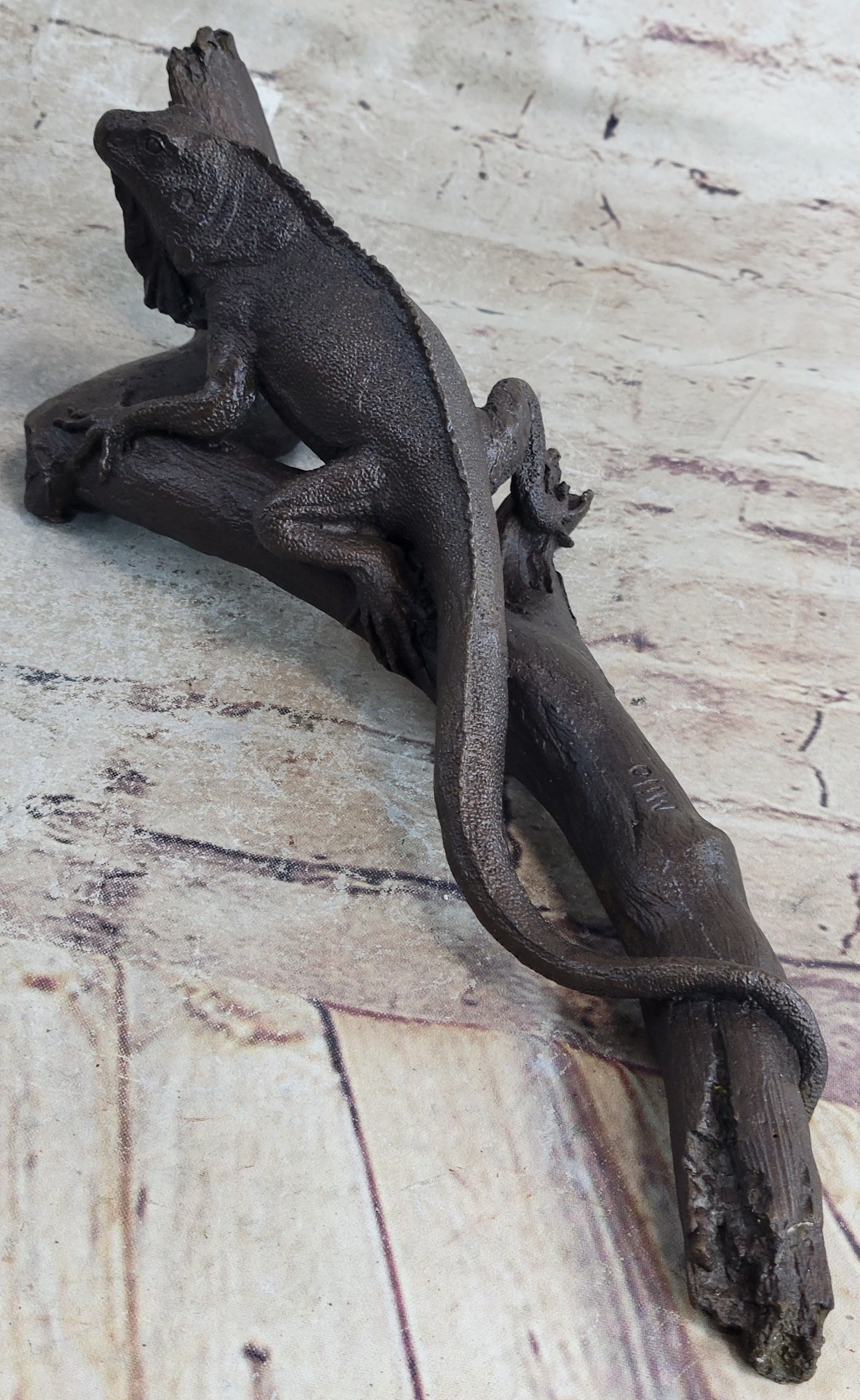 Bronze Iguana on Tree Branch Sculpture Classic Reptile Artwork
