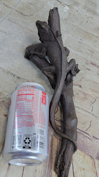 Bronze Iguana on Tree Branch Sculpture Classic Reptile Artwork