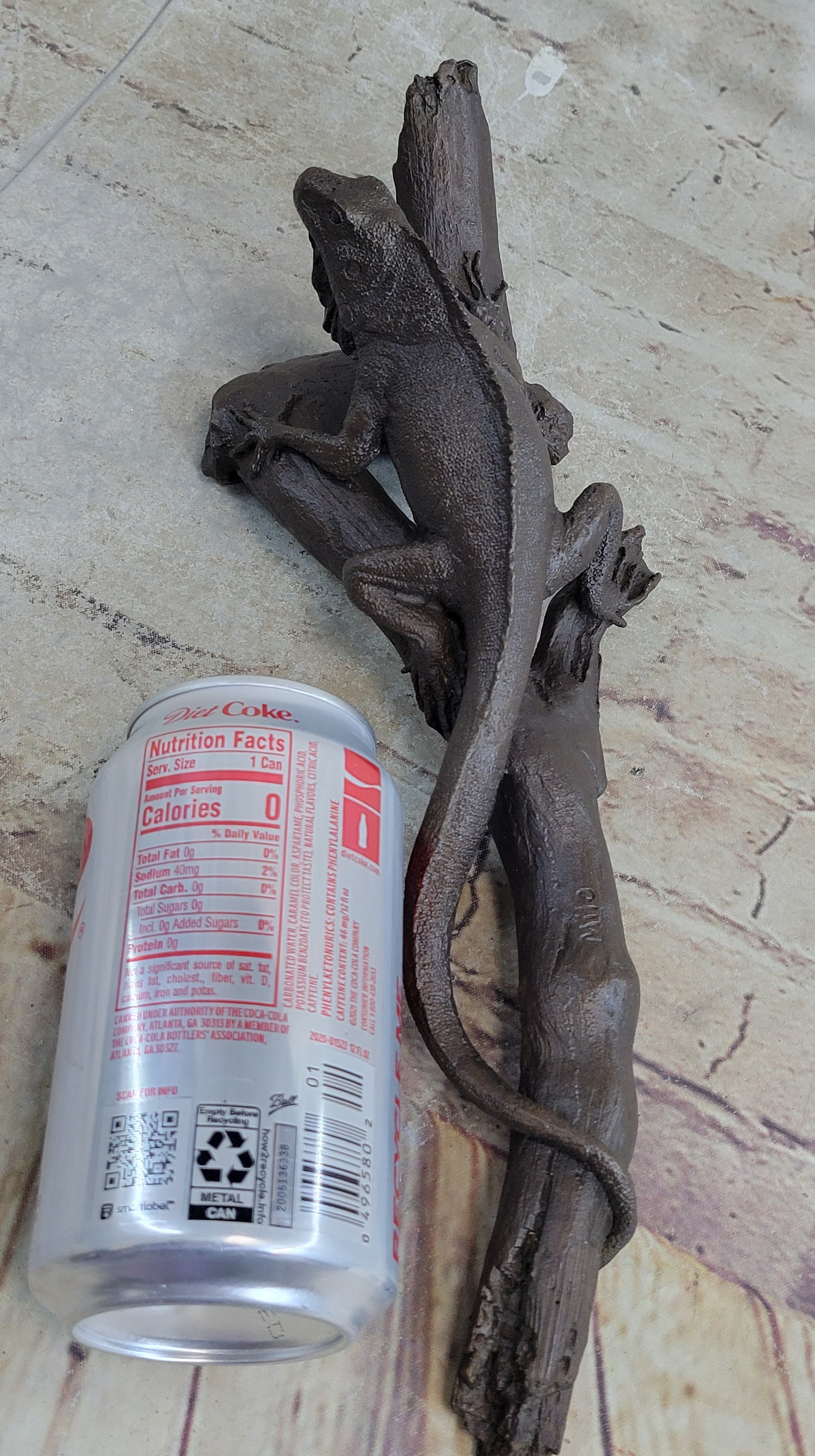 Bronze Iguana on Tree Branch Sculpture Classic Reptile Artwork