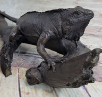 Bronze Iguana on Tree Branch Sculpture Classic Reptile Artwork