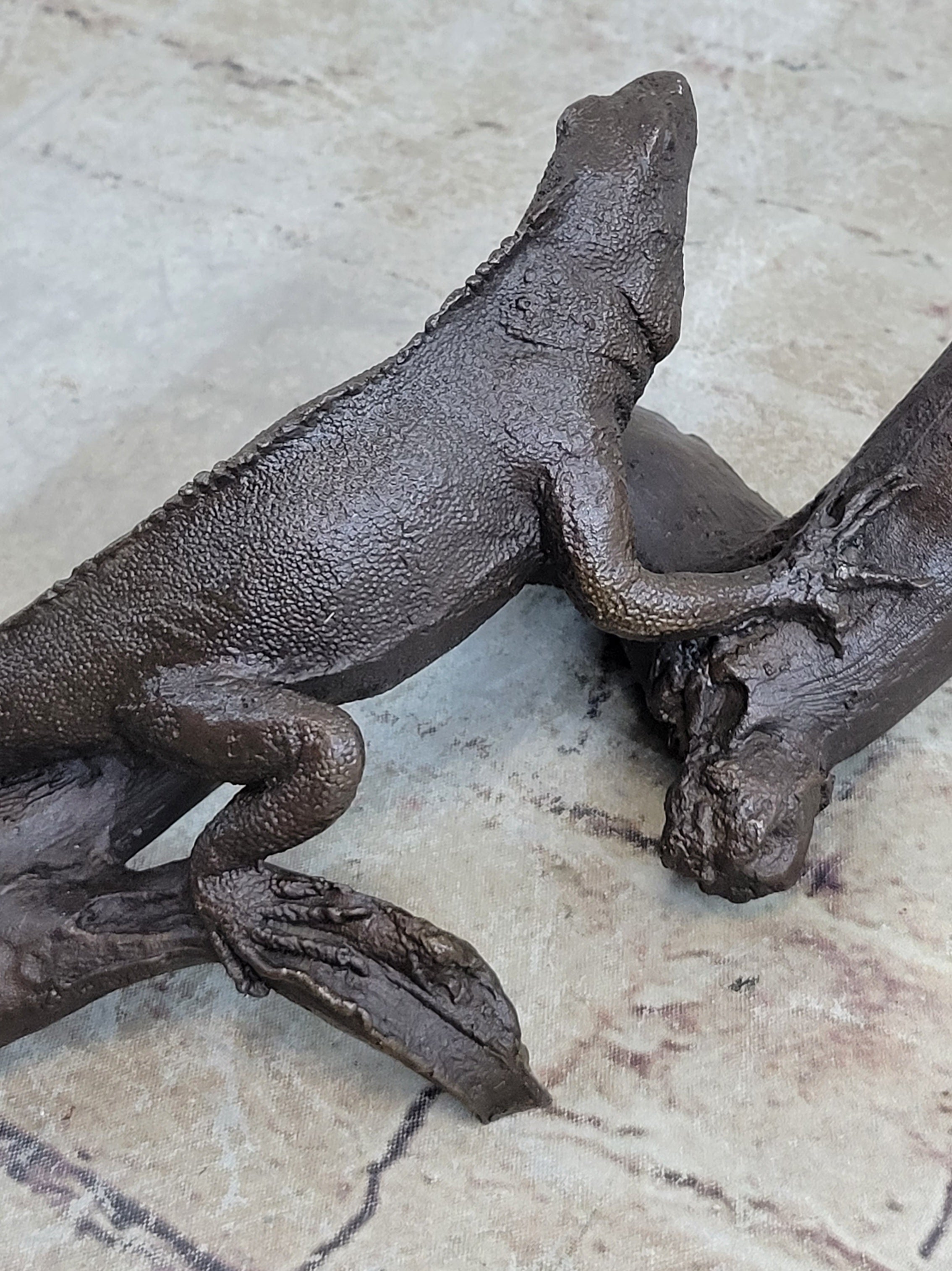 Bronze Iguana on Tree Branch Sculpture Classic Reptile Artwork