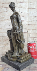 Young Roman Woman Leaning Against Pillar Bronze Figure