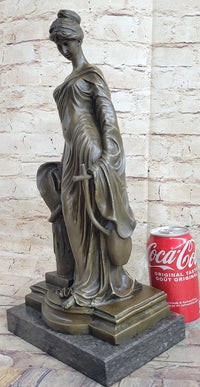 Young Roman Woman Leaning Against Pillar Bronze Figure