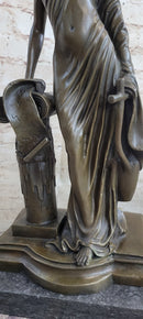 Young Roman Woman Leaning Against Pillar Bronze Figure