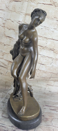 Nude Woman Female Figure Leaning Bronze Statue Sculpture Figure Marble Base 18" x 9"
