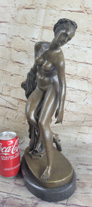 Nude Woman Female Figure Leaning Bronze Statue Sculpture Figure Marble Base 18" x 9"