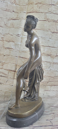 Nude Woman Female Figure Leaning Bronze Statue Sculpture Figure Marble Base 18" x 9"