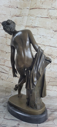 Nude Woman Female Figure Leaning Bronze Statue Sculpture Figure Marble Base 18" x 9"