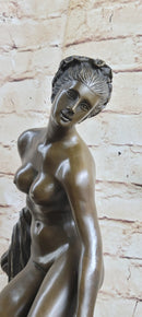 Nude Woman Female Figure Leaning Bronze Statue Sculpture Figure Marble Base 18" x 9"