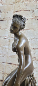 Nude Woman Female Figure Leaning Bronze Statue Sculpture Figure Marble Base 18" x 9"