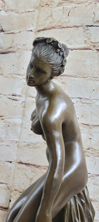 Nude Woman Female Figure Leaning Bronze Statue Sculpture Figure Marble Base 18" x 9"