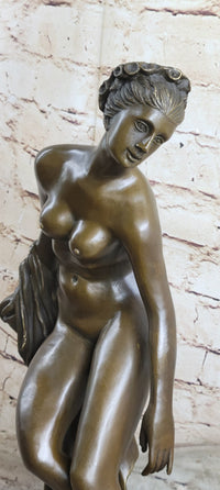 Nude Woman Female Figure Leaning Bronze Statue Sculpture Figure Marble Base 18" x 9"