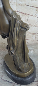Nude Woman Female Figure Leaning Bronze Statue Sculpture Figure Marble Base 18" x 9"