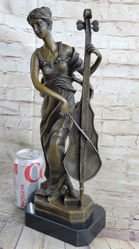 Signed Victorian Lady Playing Cello Bronze Marble Sculpture