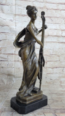 Signed Victorian Lady Playing Cello Bronze Marble Sculpture