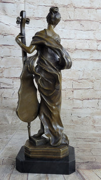 Signed Victorian Lady Playing Cello Bronze Marble Sculpture