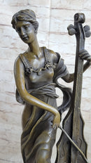 Signed Victorian Lady Playing Cello Bronze Marble Sculpture