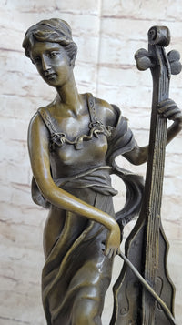 Signed Victorian Lady Playing Cello Bronze Marble Sculpture