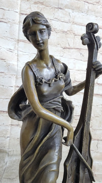 Signed Victorian Lady Playing Cello Bronze Marble Sculpture