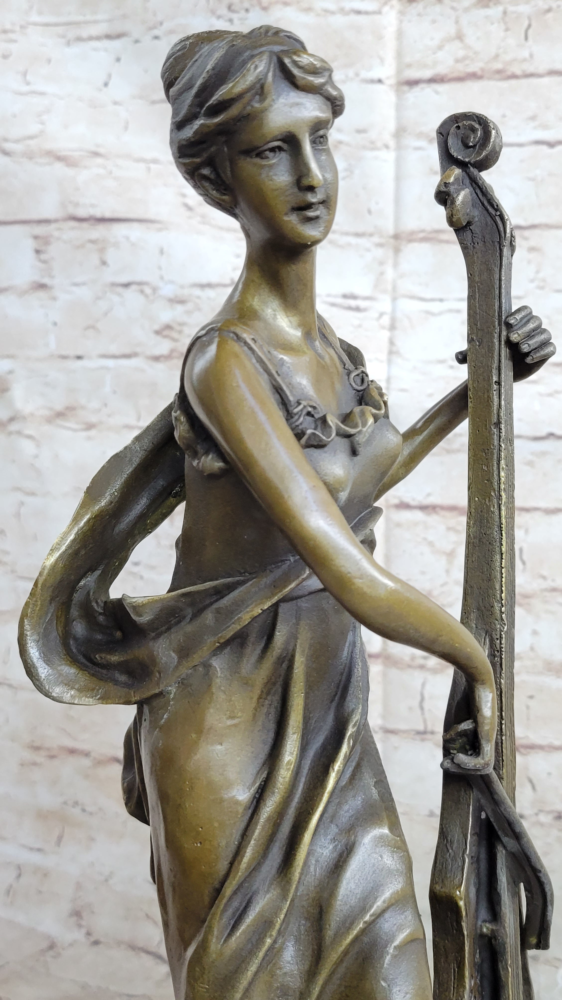 Signed Victorian Lady Playing Cello Bronze Marble Sculpture