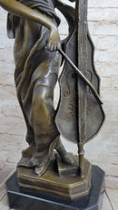 Signed Victorian Lady Playing Cello Bronze Marble Sculpture