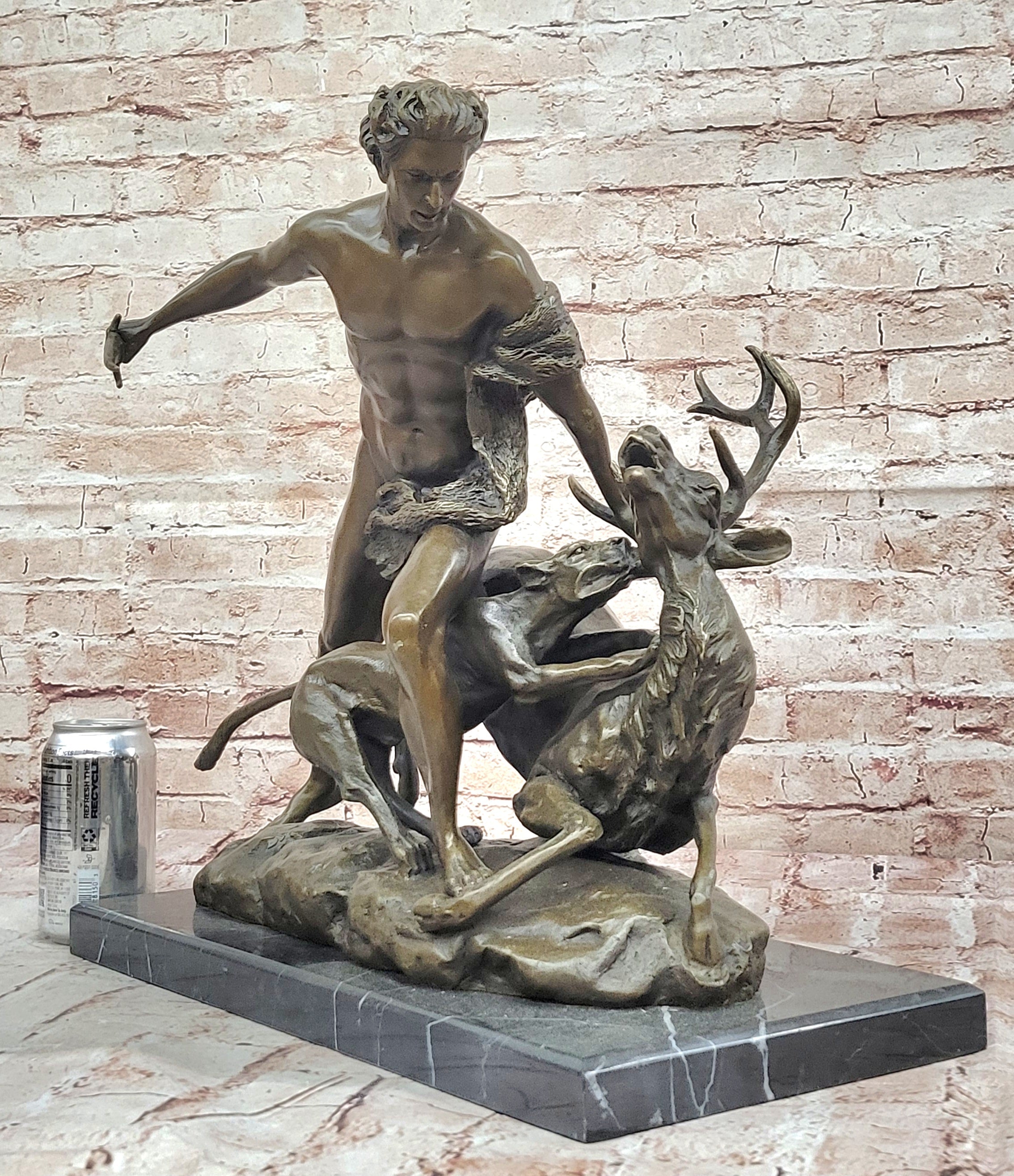 Hercules & Ceryneian Hind Deer Greek Mythology Bronze Sculpture