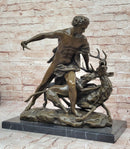 Hercules & Ceryneian Hind Deer Greek Mythology Bronze Sculpture