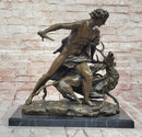 Hercules & Ceryneian Hind Deer Greek Mythology Bronze Sculpture