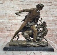 Hercules & Ceryneian Hind Deer Greek Mythology Bronze Sculpture