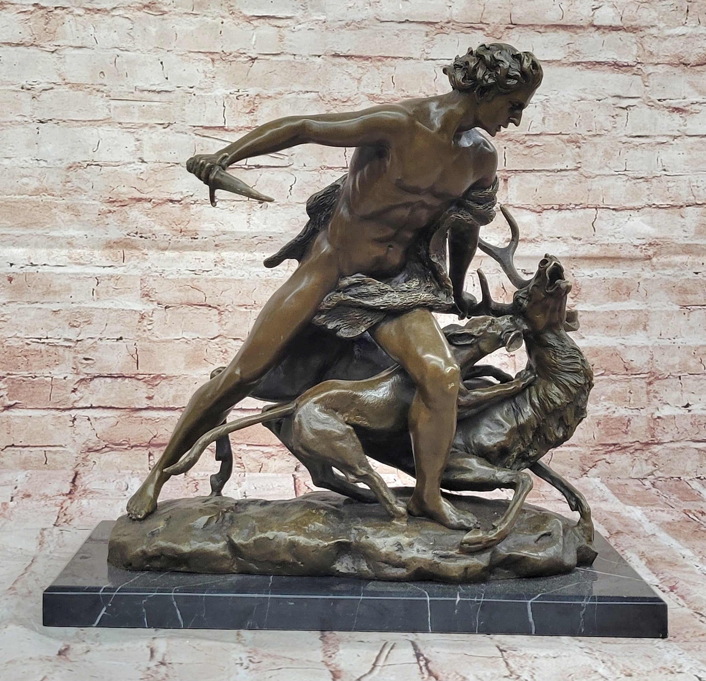 Hercules & Ceryneian Hind Deer Greek Mythology Bronze Sculpture