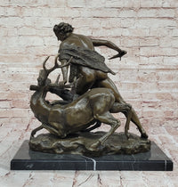 Hercules & Ceryneian Hind Deer Greek Mythology Bronze Sculpture