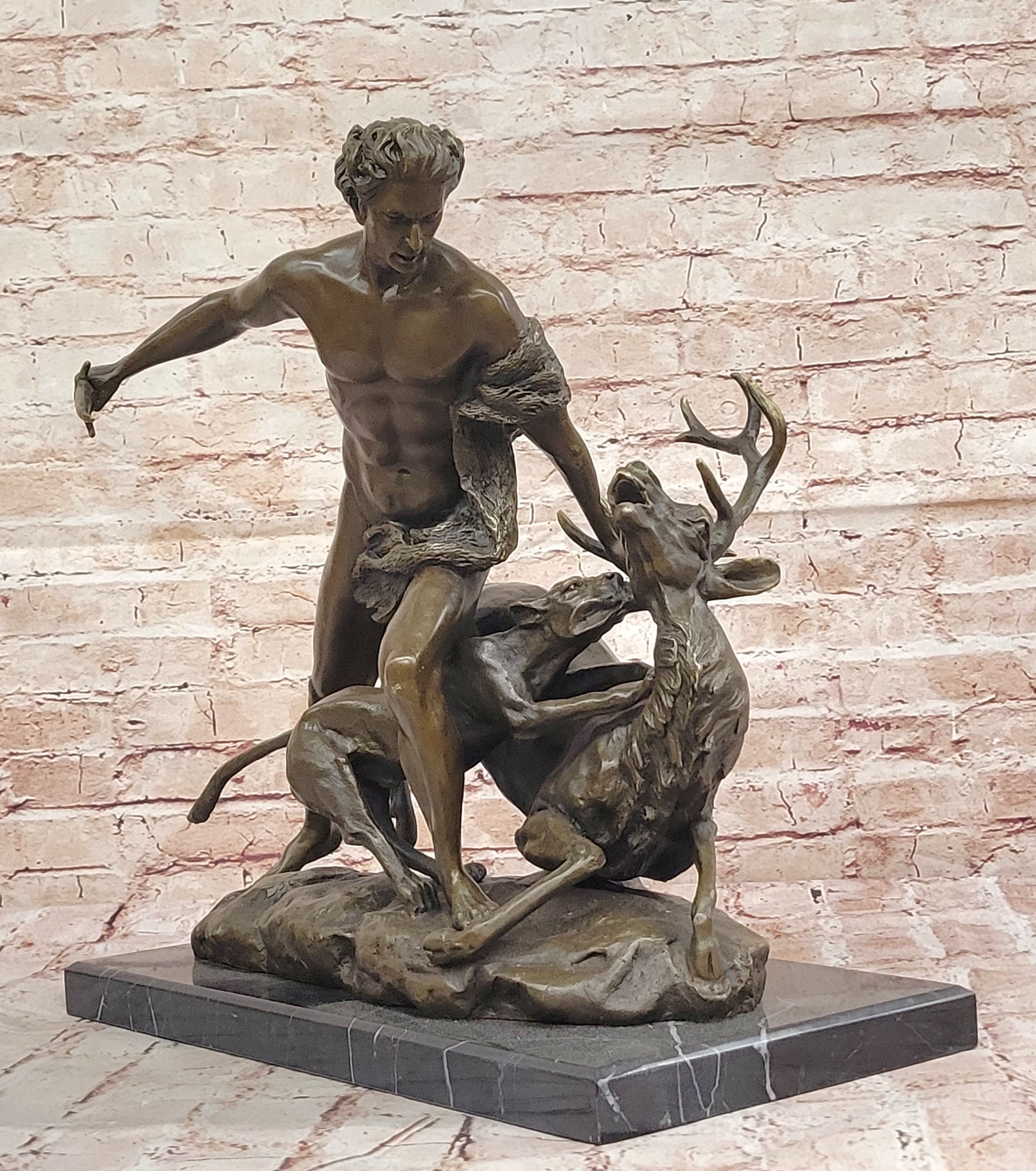 Hercules & Ceryneian Hind Deer Greek Mythology Bronze Sculpture