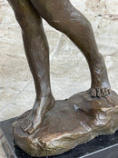 Nude Boy Holding Slingshot Hot Cast Bronze Sculpture Statue Figure on Marble Base