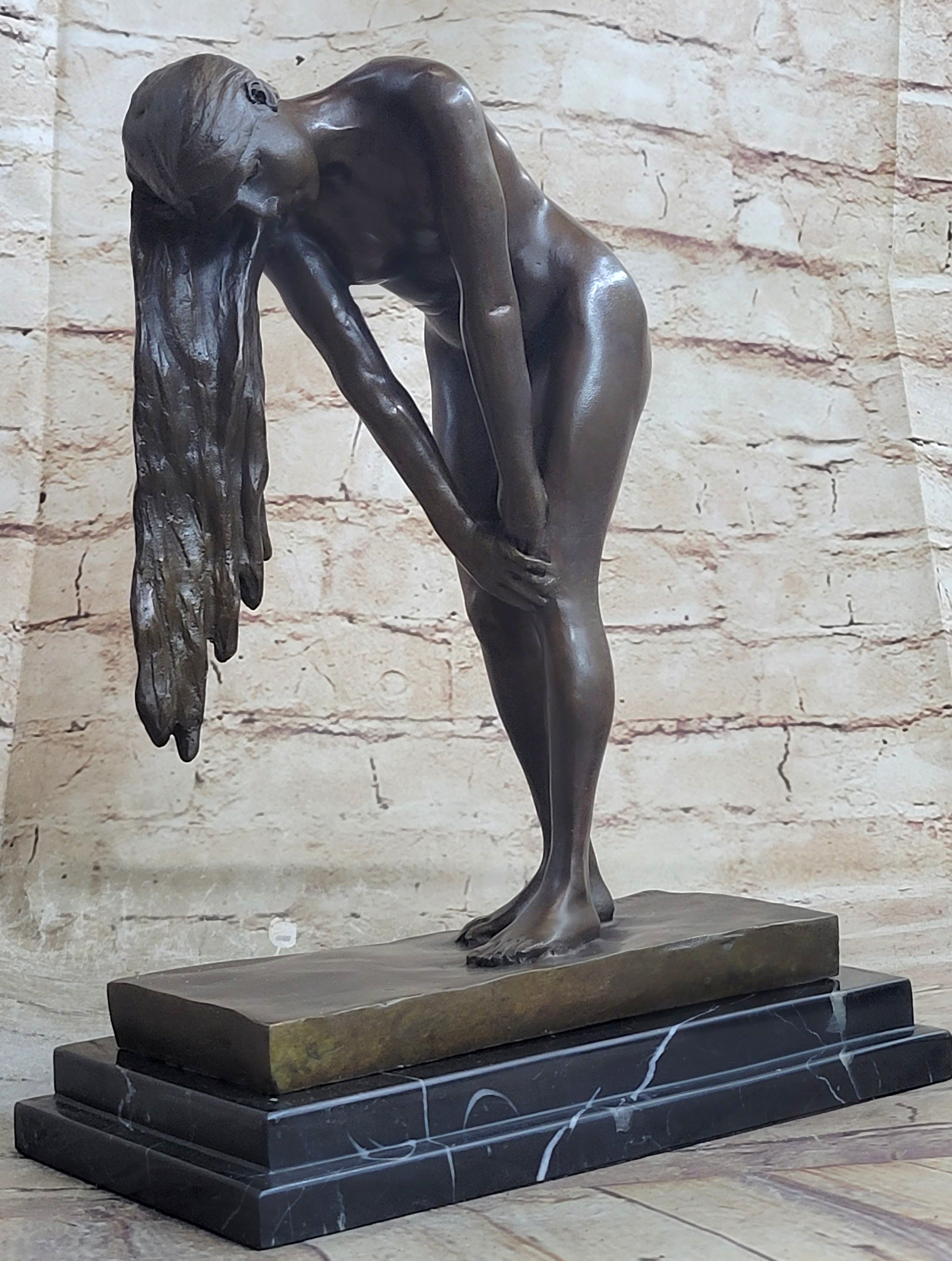 Vitaleh Nude Girl w/ Long Hair Bronze Sculpture Art