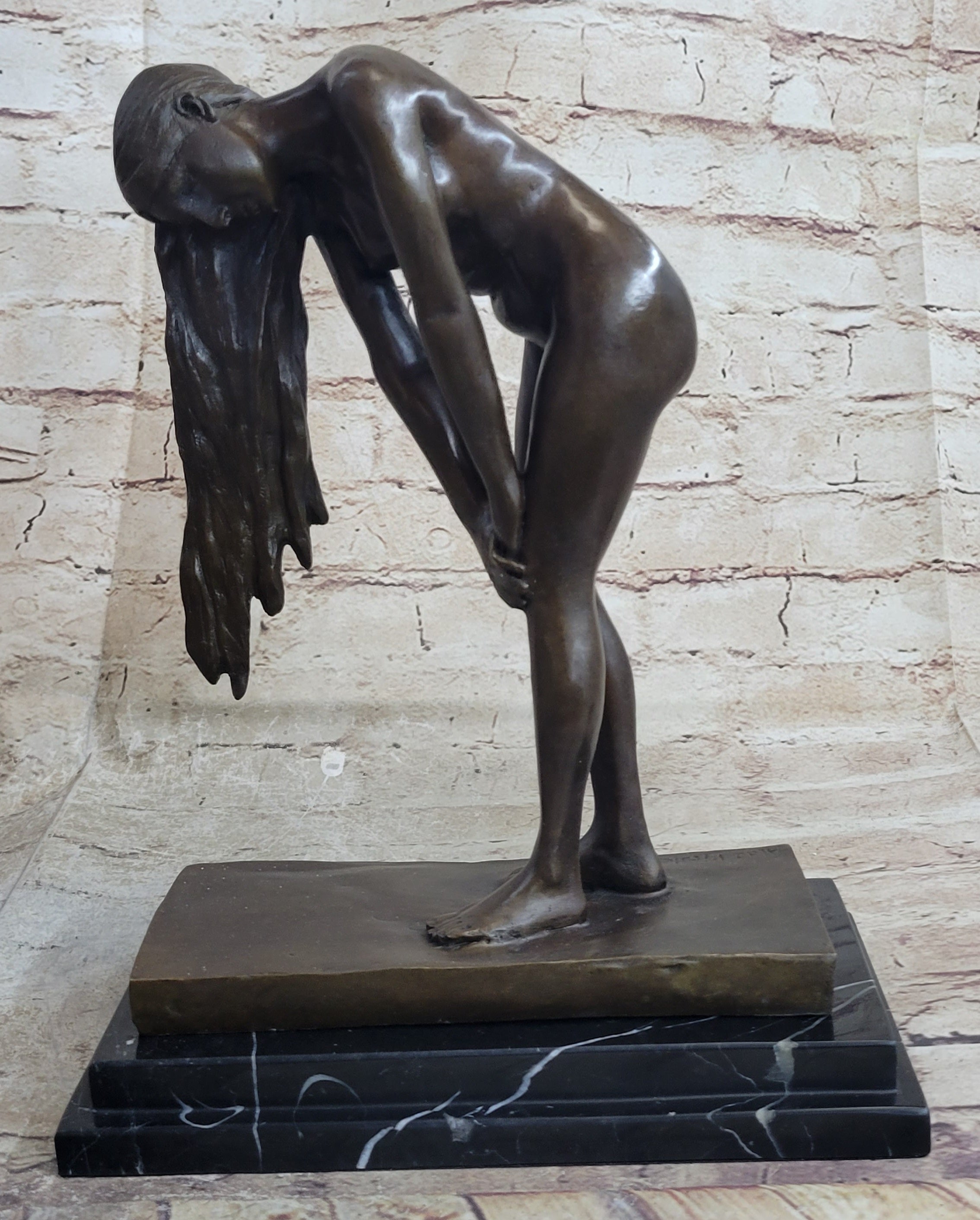 Vitaleh Nude Girl w/ Long Hair Bronze Sculpture Art