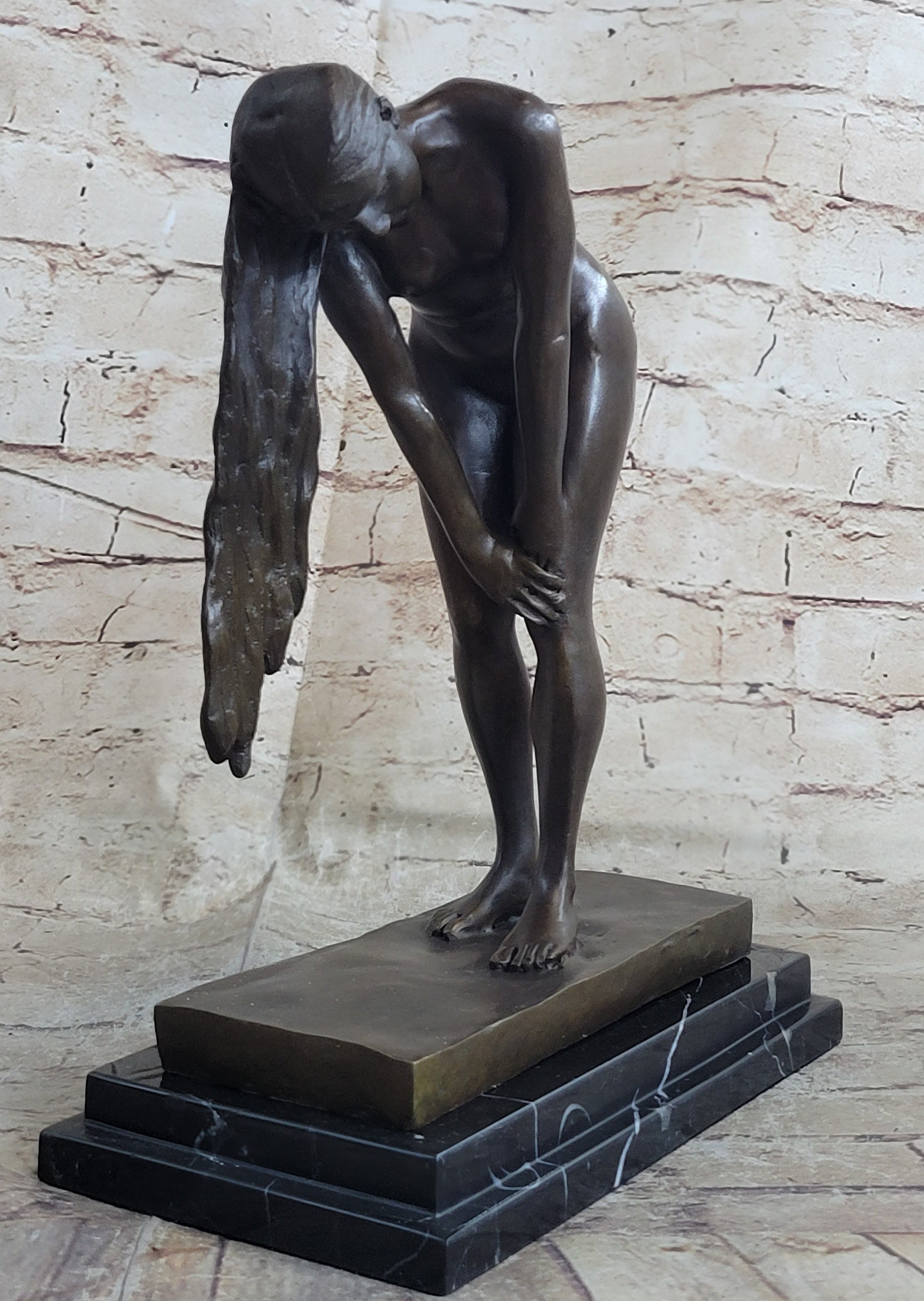 Vitaleh Nude Girl w/ Long Hair Bronze Sculpture Art