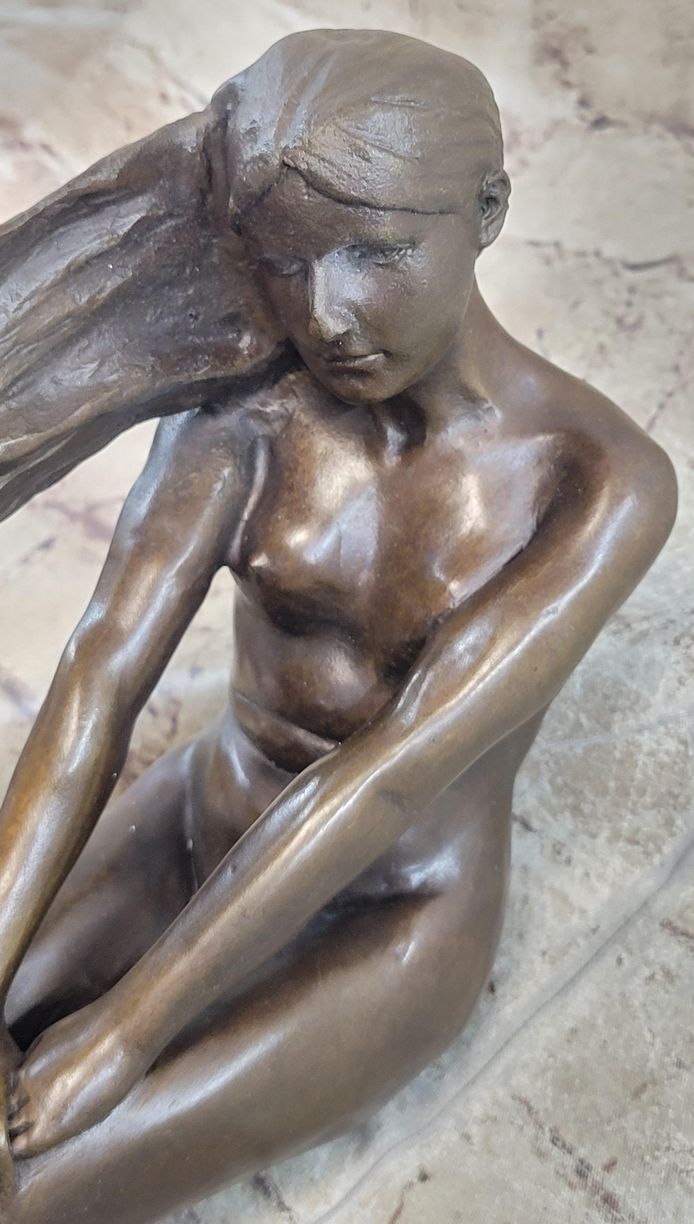Vitaleh Nude Girl w/ Long Hair Bronze Sculpture Art