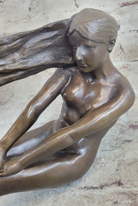 Vitaleh Nude Girl w/ Long Hair Bronze Sculpture Art