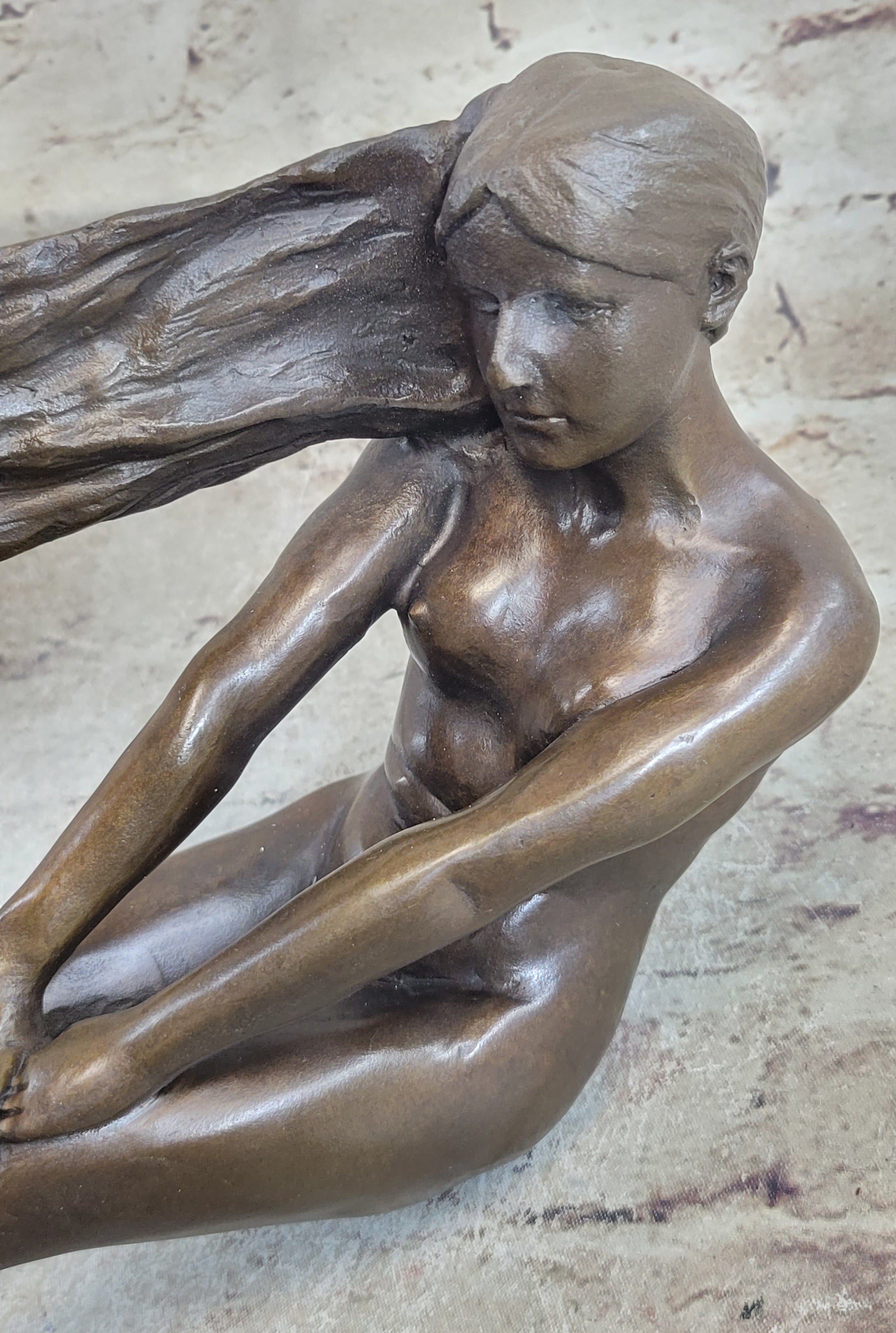 Vitaleh Nude Girl w/ Long Hair Bronze Sculpture Art