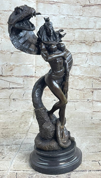 Muscular Busty Woman Egyptian Headdress Cobra Snake Bronze Sculpture