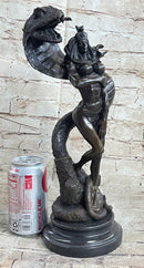Muscular Busty Woman Egyptian Headdress Cobra Snake Bronze Sculpture