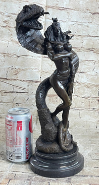 Muscular Busty Woman Egyptian Headdress Cobra Snake Bronze Sculpture